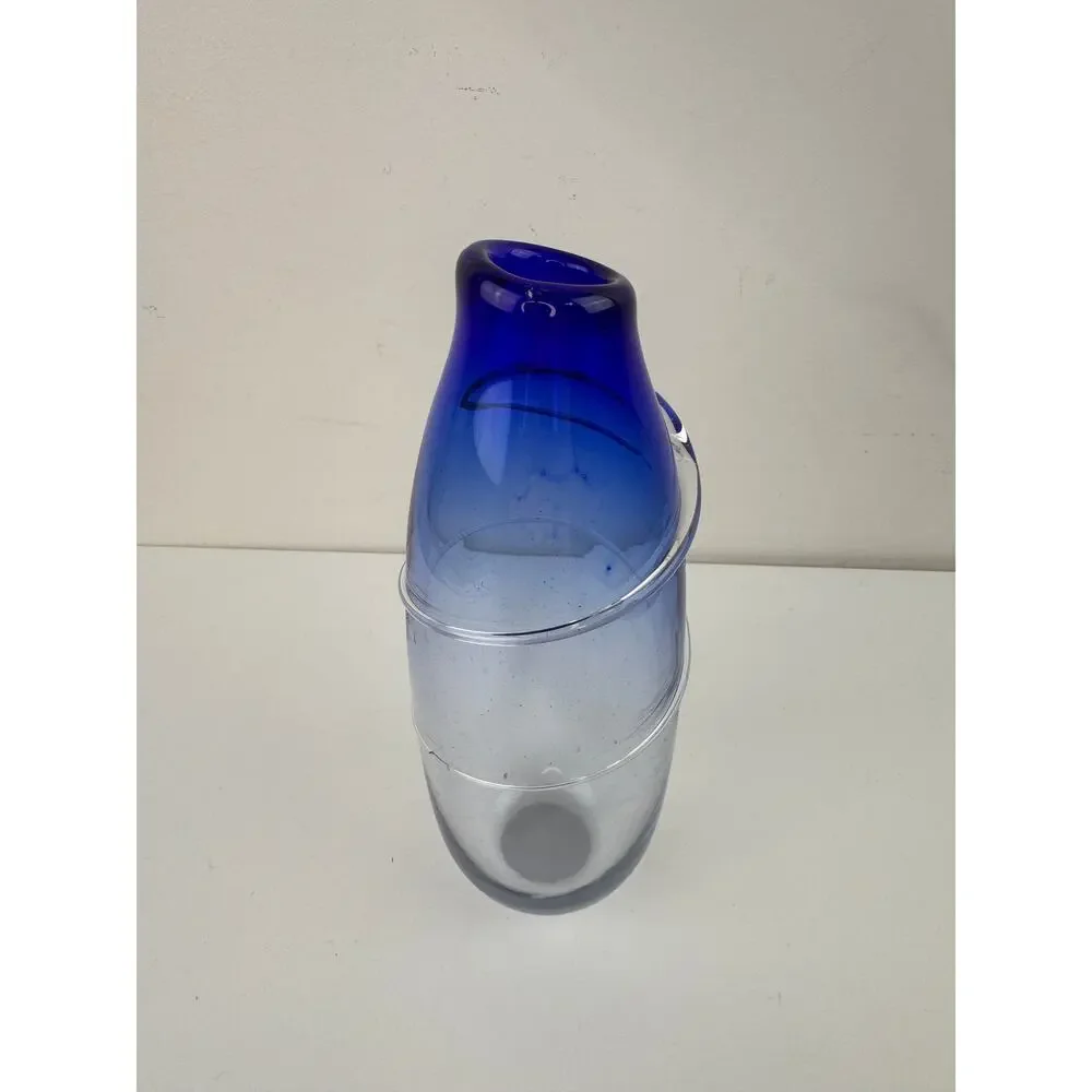 Vintage Clear Blue Cobalt Swirl Vase Art Glass Murano Blown Home Decorative